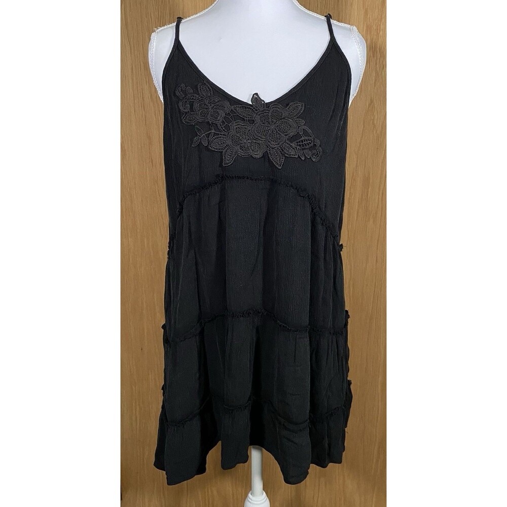 Women's XL Strappy Top Black Gauzy Tiered Lace Flowy FairyGrunge WhimsiGoth Boho